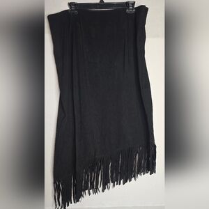 Denim & Co. Fringed & Asymmetrical Hem Midi Skirt Black Size M